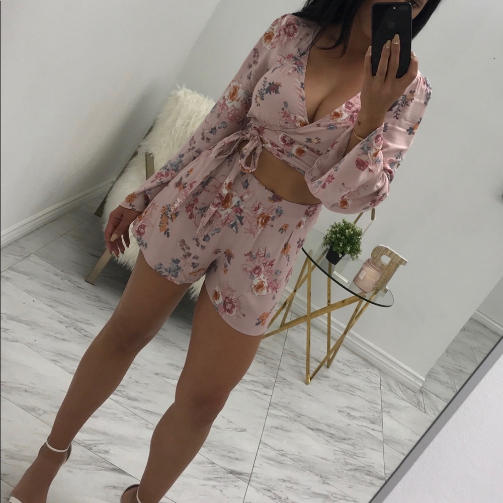 Blush Flowered Short Set